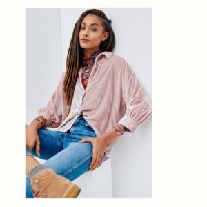 Anthropologie velvet women’s XS Pilcro pink button down